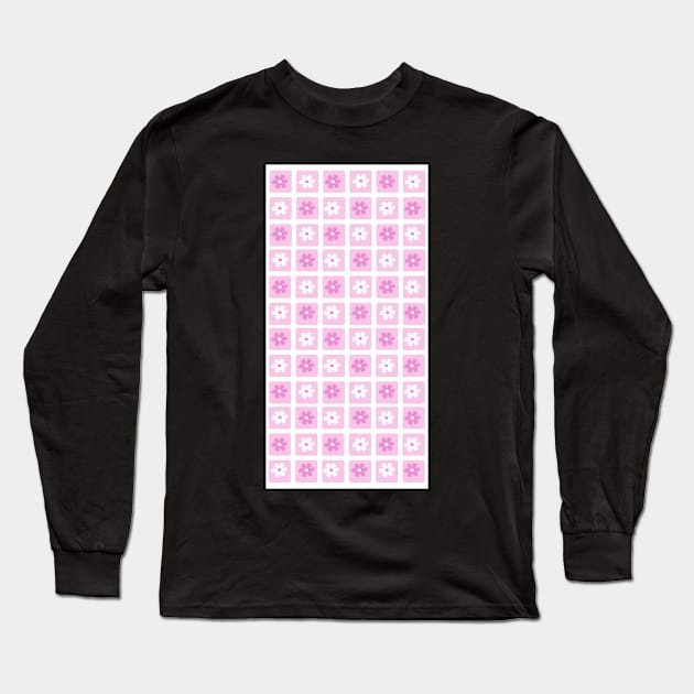 Aesthetic Minimalist Grid Flower Design Phone Case in Pink Long Sleeve T-Shirt by shopY2K